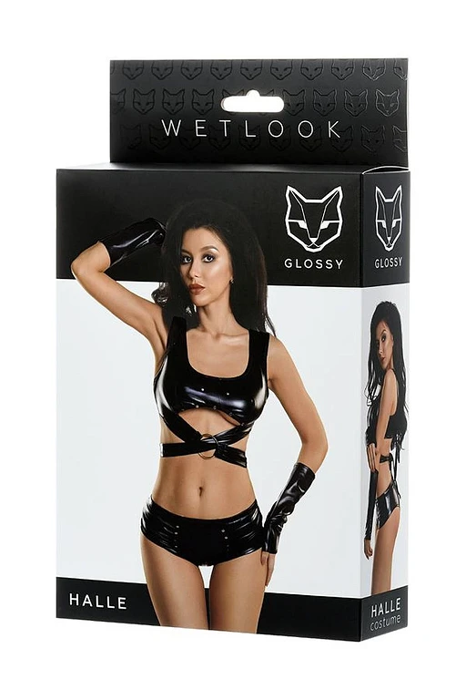 Komplet HALLE – wetlook, top, szorty i rękawiczki, S — zdjęcie 4