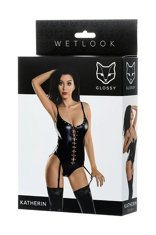 Body – czarne, wetlook ze sznurowaniem i ćwiekami, XL — zdjęcie 5