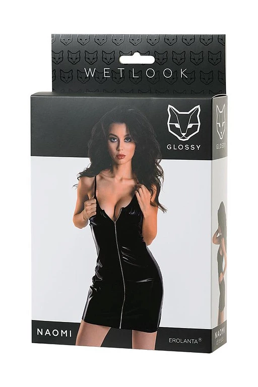 Sukienka wetlook Naomi – czarna, z zamkiem z przodu, L — zdjęcie 5