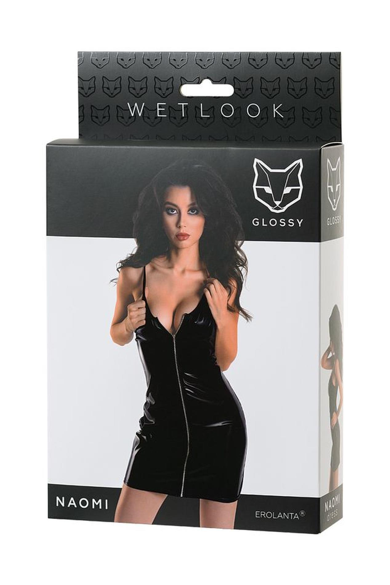 Sukienka wetlook Naomi – czarna, z zamkiem z przodu, M — zdjęcie 5