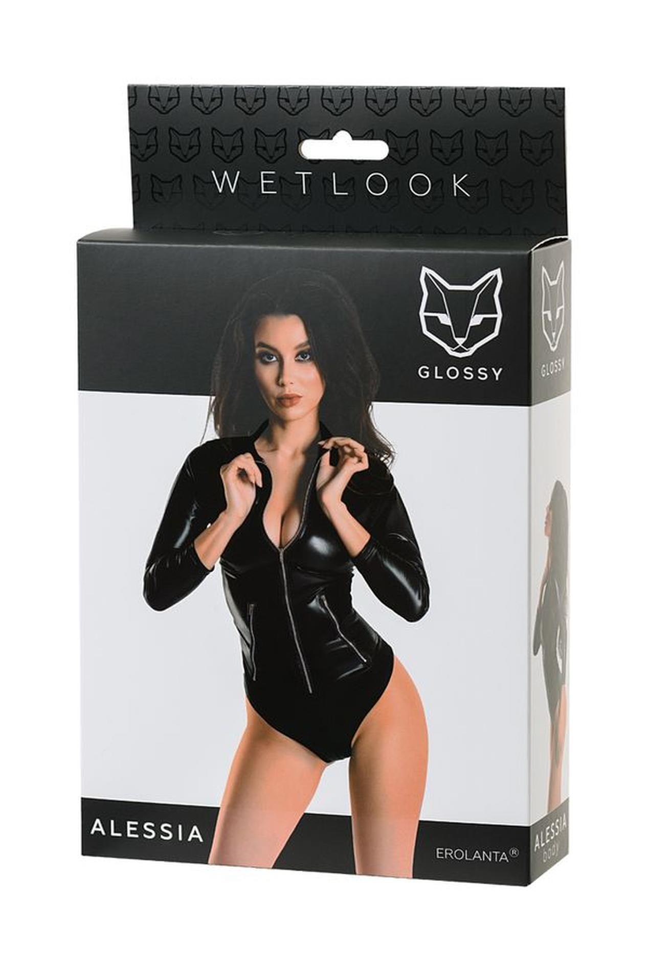 Body wetlook Alessia – czarne, z zamkiem, M — zdjęcie 6