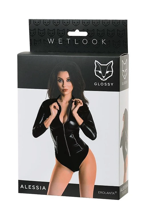 Body wetlook Alessia – czarne, z zamkiem, M — zdjęcie 6