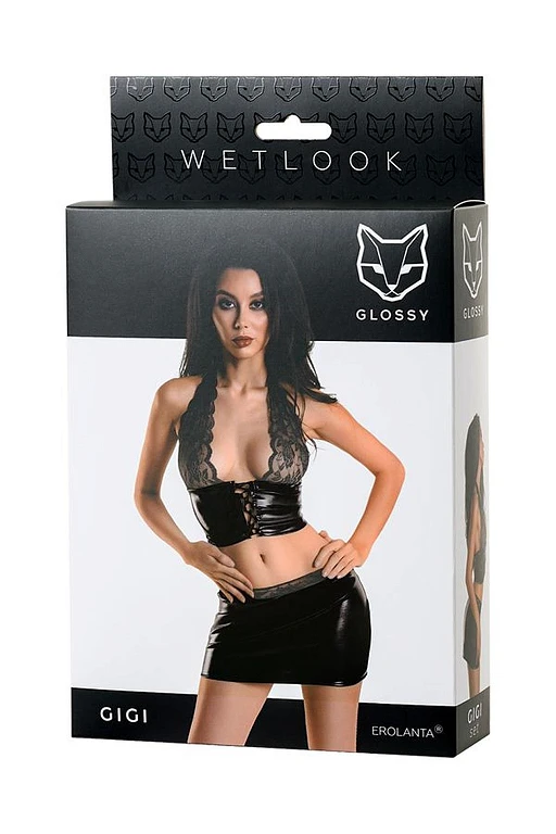 Komplet – wetlook z koronką, czarny, M — zdjęcie 5