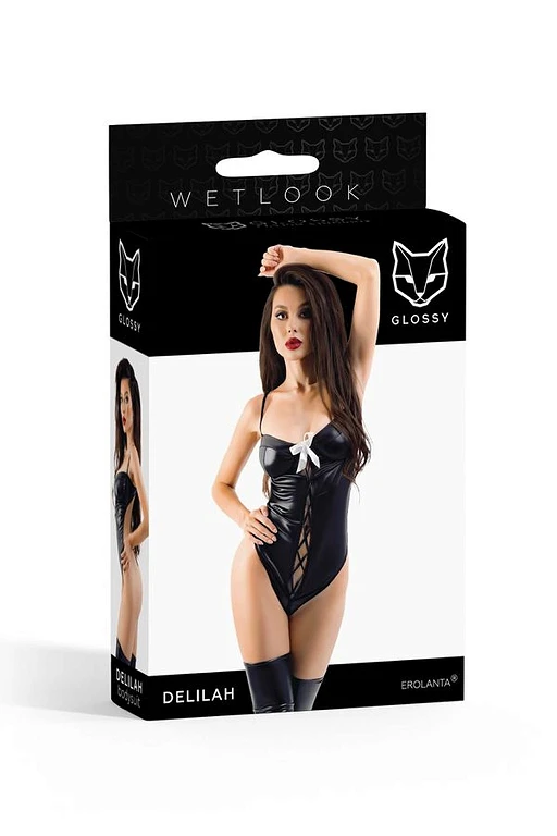 Body Delilah – czarne, wetlook, sznurowanie z przodu, S — zdjęcie 5