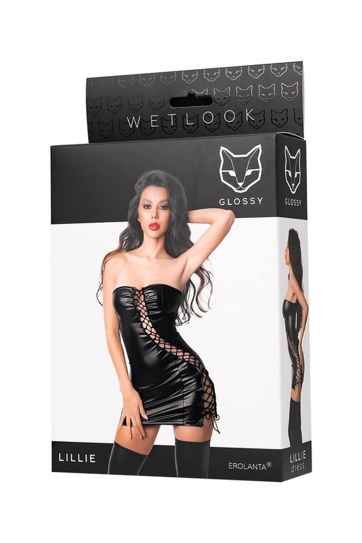 Sukienka wetlook Lillie – czarna, połyskująca, S — zdjęcie 5