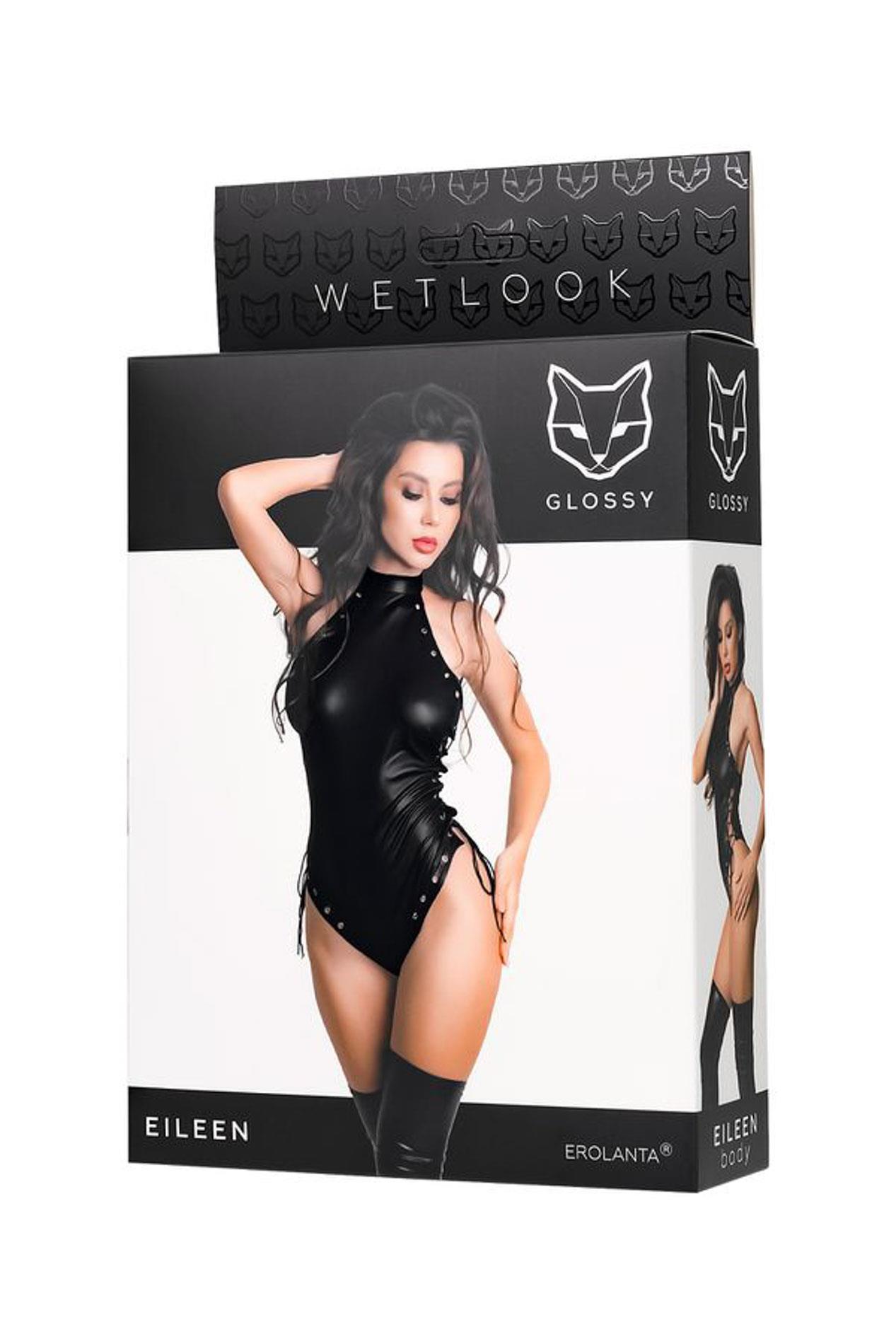Body – czarne wetlook z wiązaniami po bokach, XL — zdjęcie 6