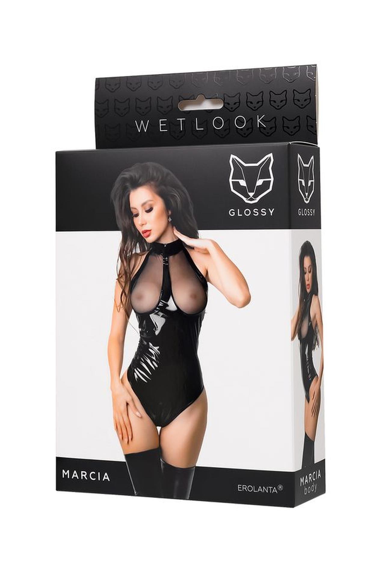 Body – czarne wetlook, siateczkowy dekolt, S — zdjęcie 6