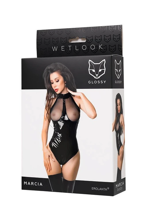 Body – czarne wetlook, siateczkowy dekolt, S — zdjęcie 6