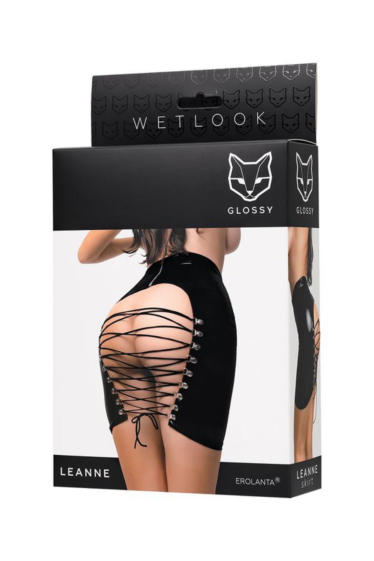 Spódnica wetlook Leanne – czarna, otwarty tył, L — zdjęcie 6