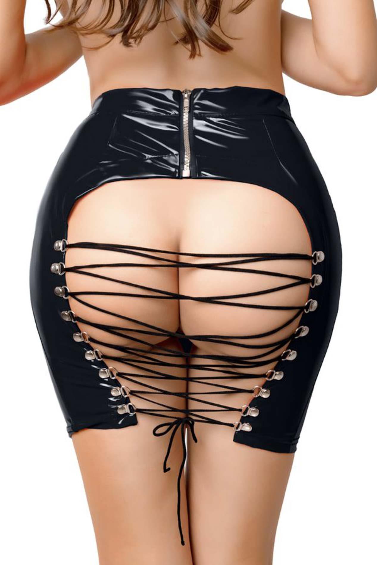 Spódnica wetlook Leanne – czarna, otwarty tył, L — zdjęcie 9