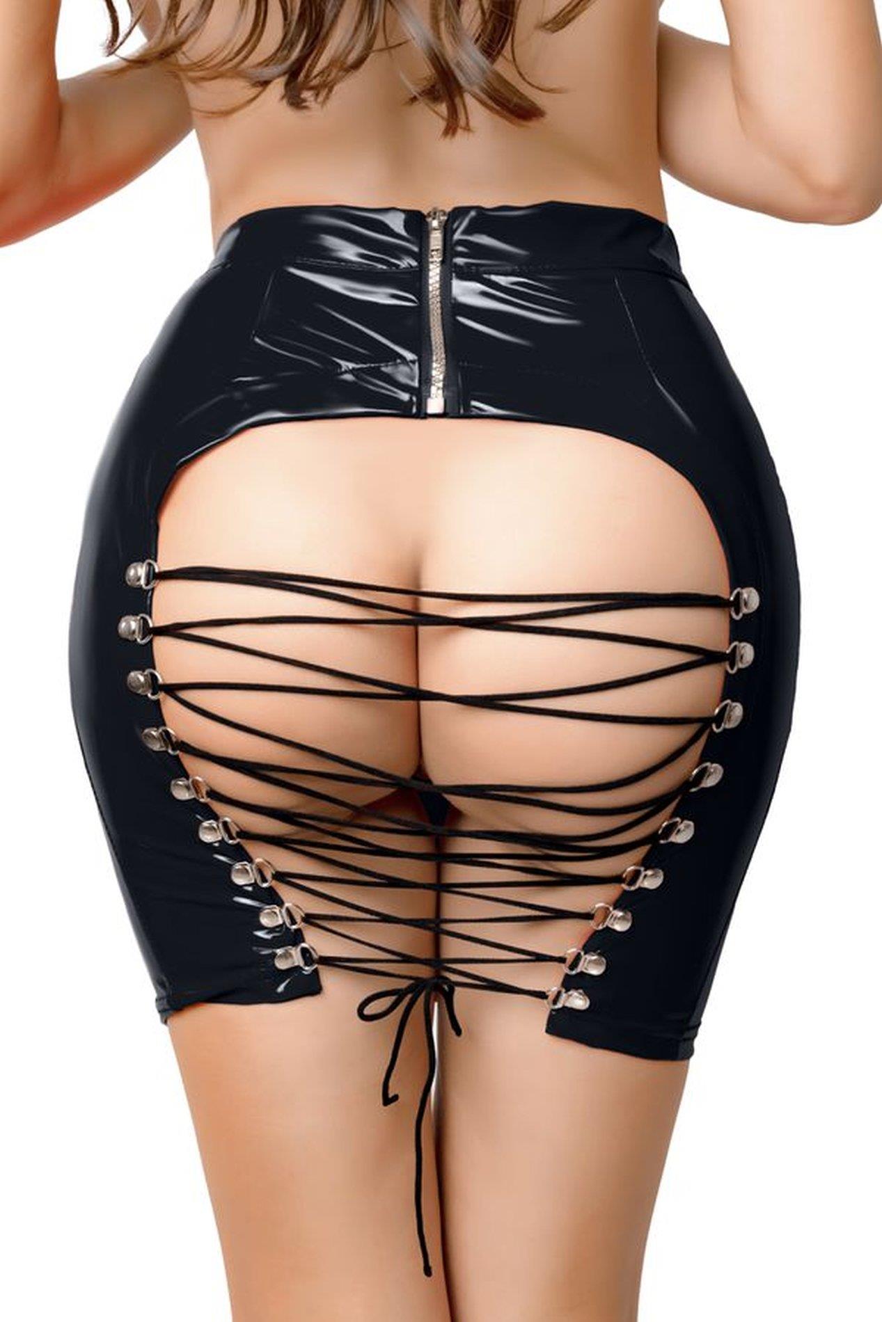Spódnica wetlook Leanne – czarna, otwarty tył, M — zdjęcie 3