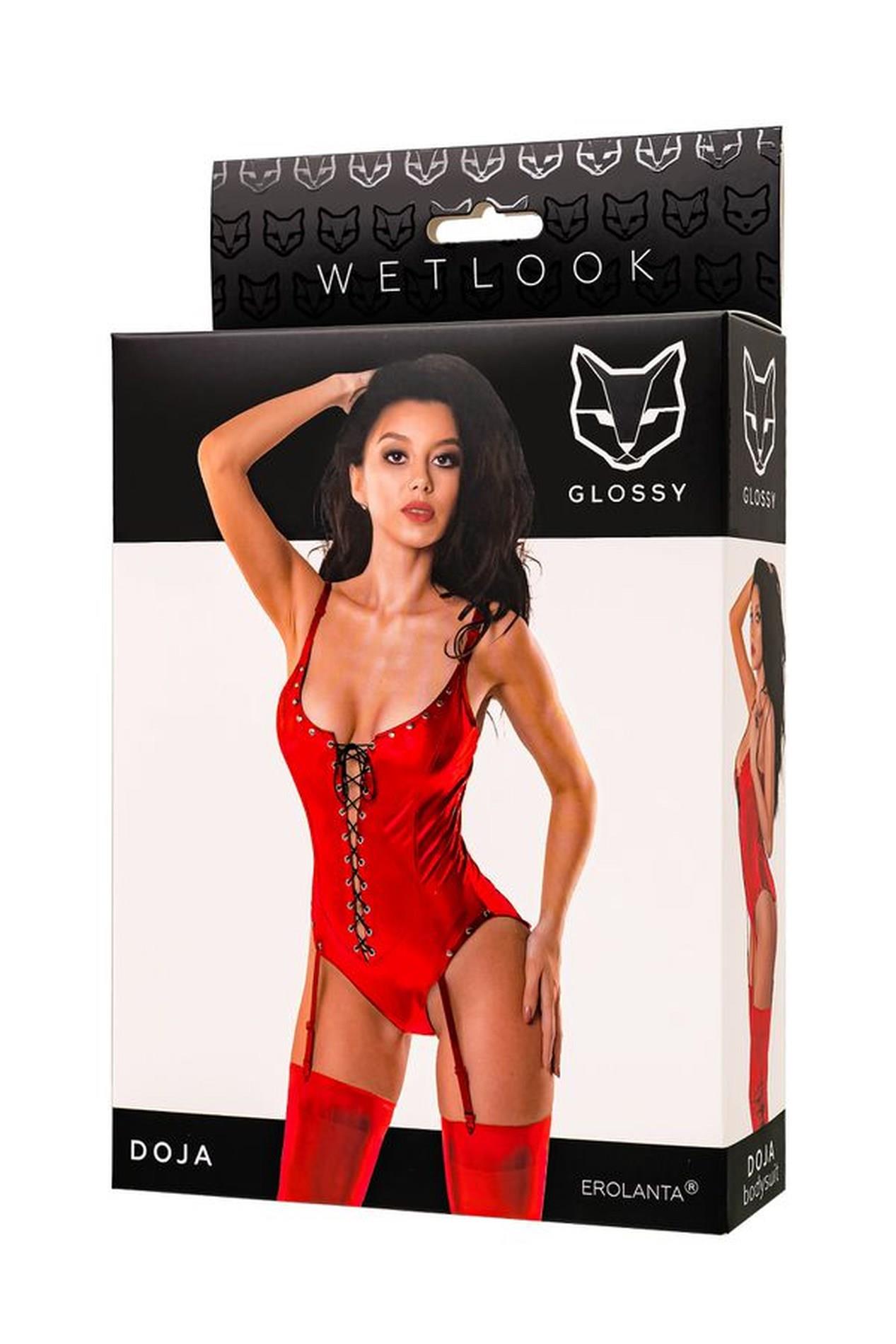 Bodysuit Wetlook – czerwone, wiązanie z przodu, M — zdjęcie 7