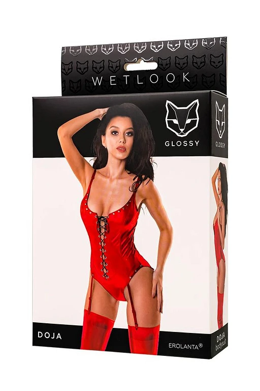 Bodysuit Wetlook – czerwone, wiązanie z przodu, M — zdjęcie 7