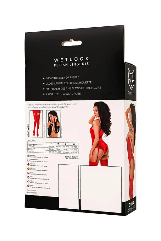 Bodysuit Wetlook – czerwone, wiązanie z przodu, M — zdjęcie 8