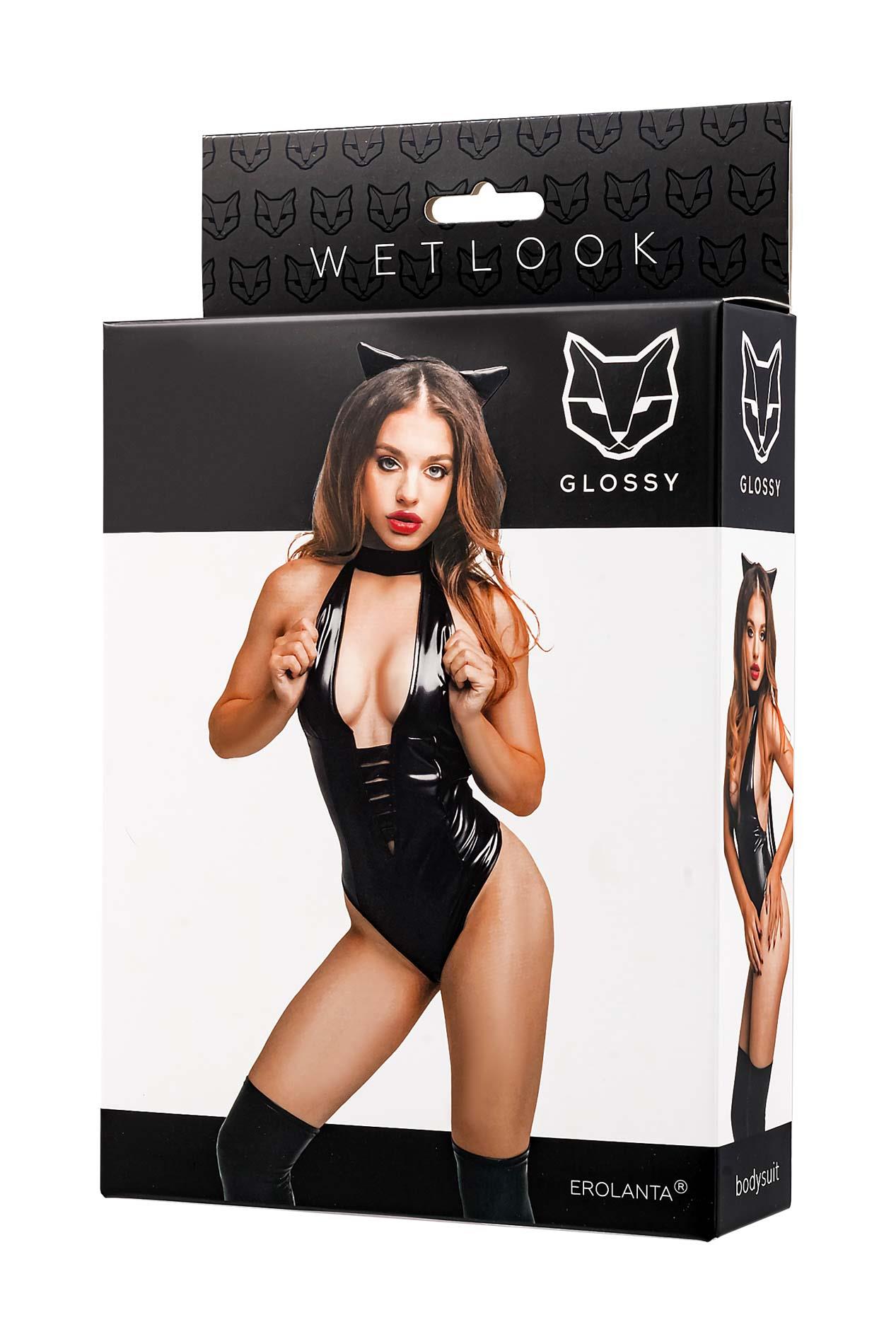 Body – wetlook, czarne, uszy kota, M — zdjęcie 4