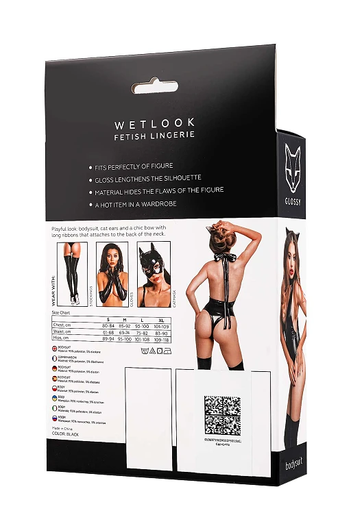 Body – wetlook, czarne, uszy kota, M — zdjęcie 5