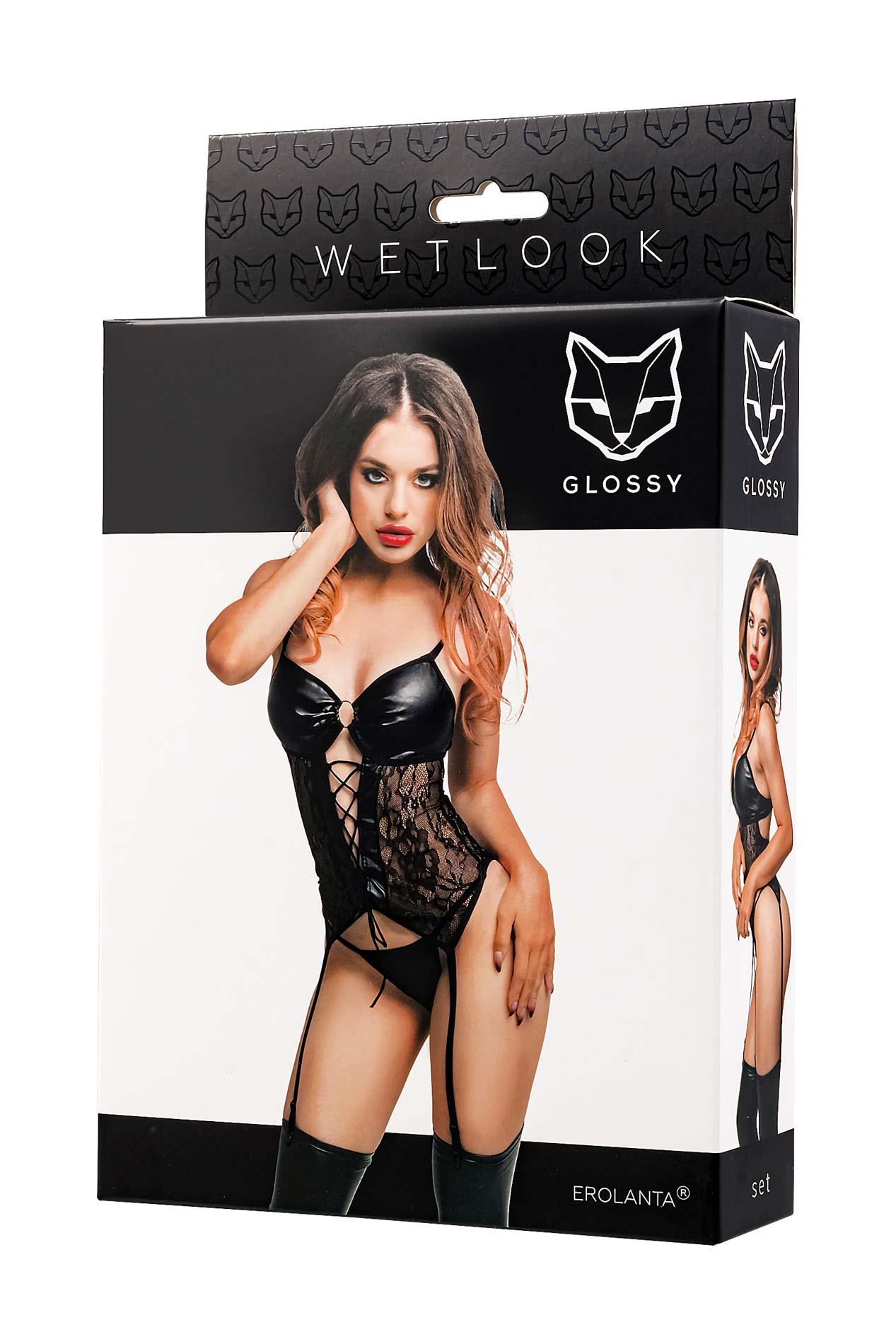 Komplet Miriam – wetlook, czarny, M — zdjęcie 4
