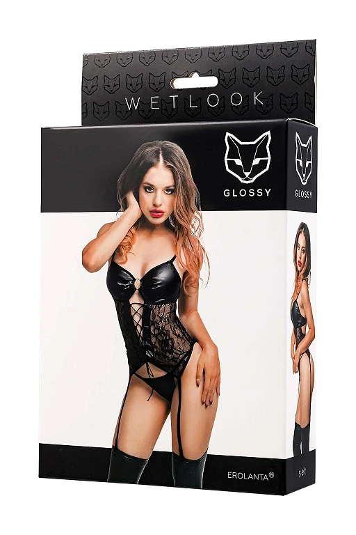 Komplet Miriam – wetlook, czarny, M — zdjęcie 4