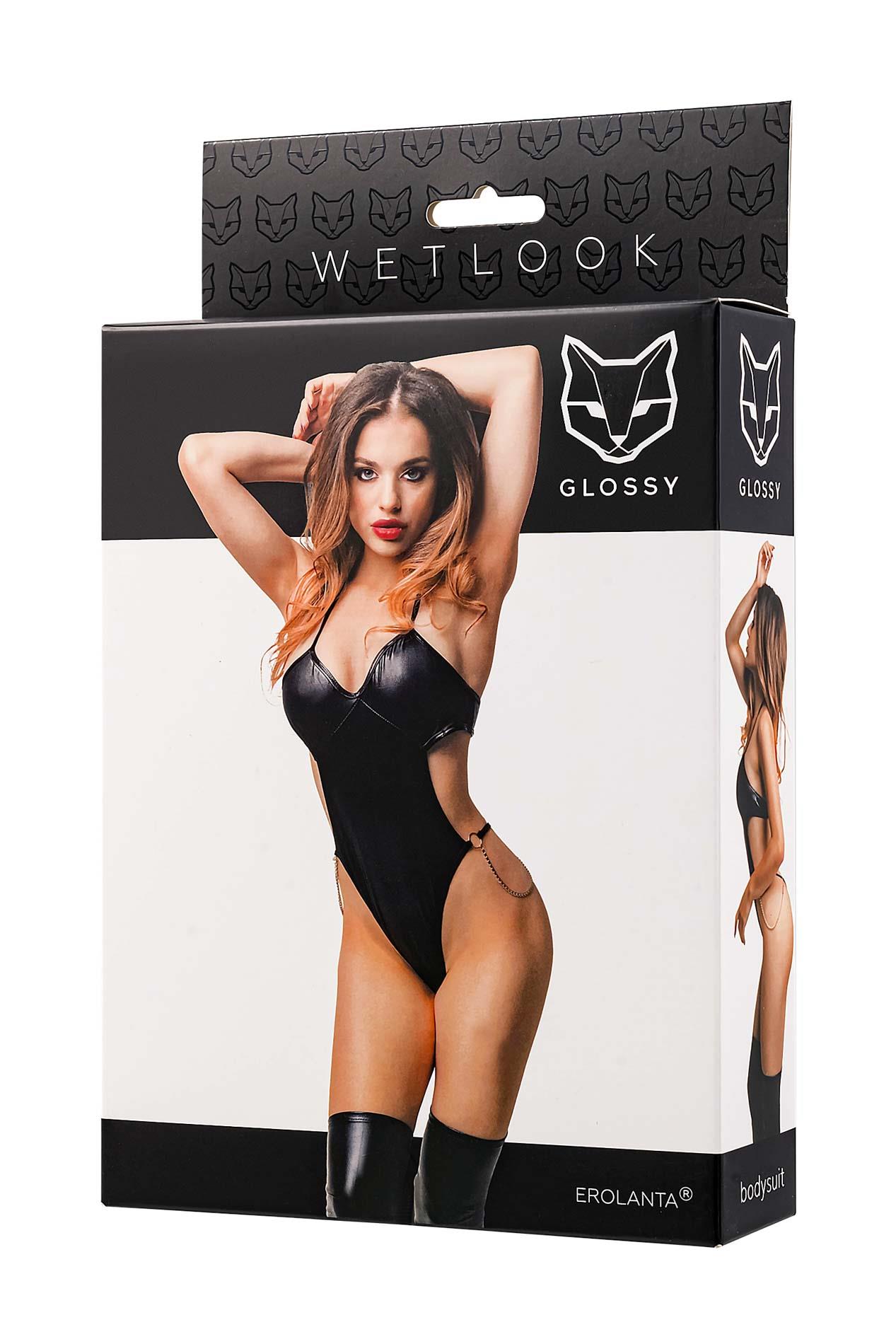 Bodysuit Reina – czarne, wetlook, wycięcia, L — zdjęcie 4