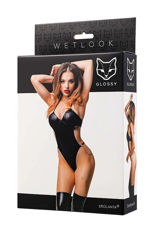 Bodysuit Reina – czarne, wetlook, wycięcia, L — zdjęcie 4
