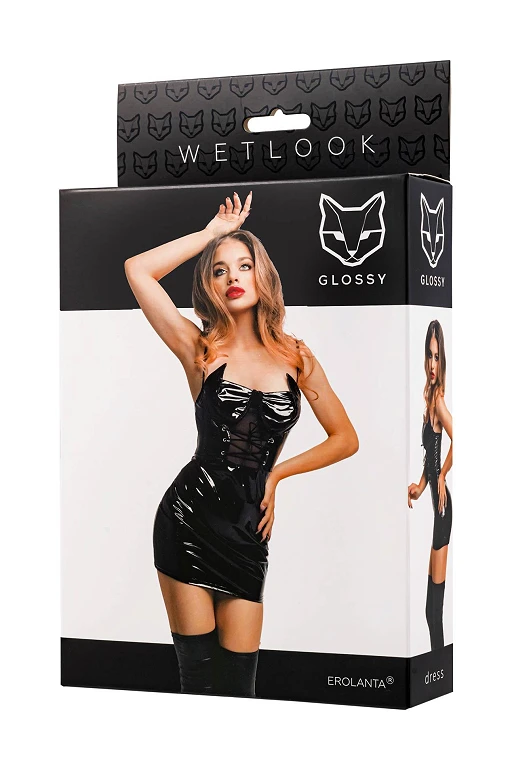 Sukienka Mirabell – czarna, wetlook, S — zdjęcie 4
