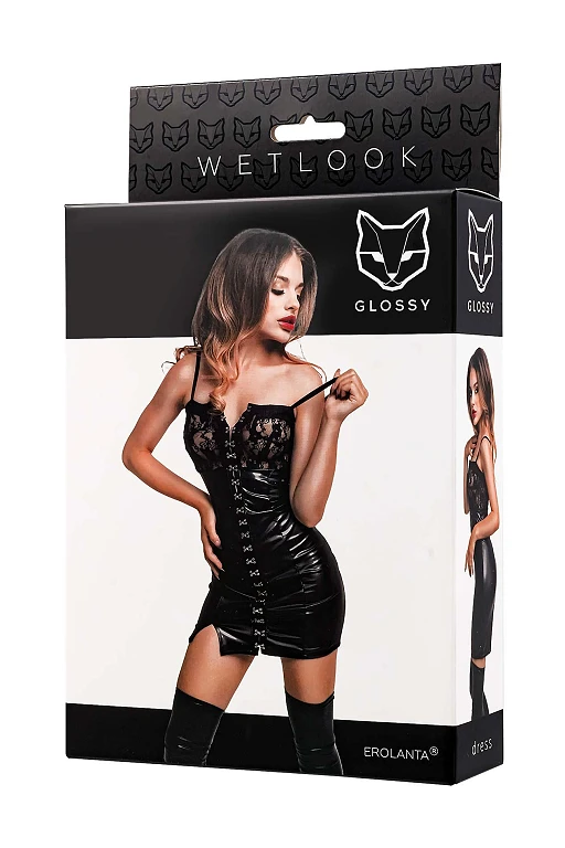 Sukienka wetlook Nelly – czarna, koronka, L — zdjęcie 4