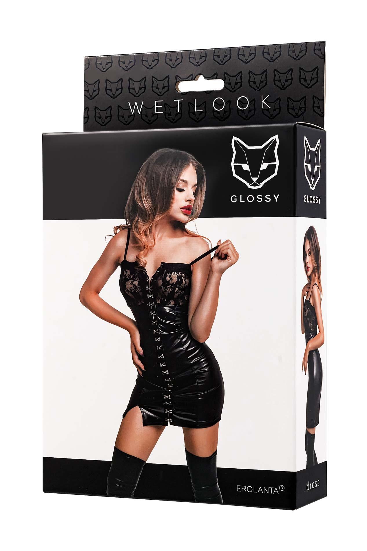 Sukienka Nelly – czarna, wetlook, koronka, M — zdjęcie 4