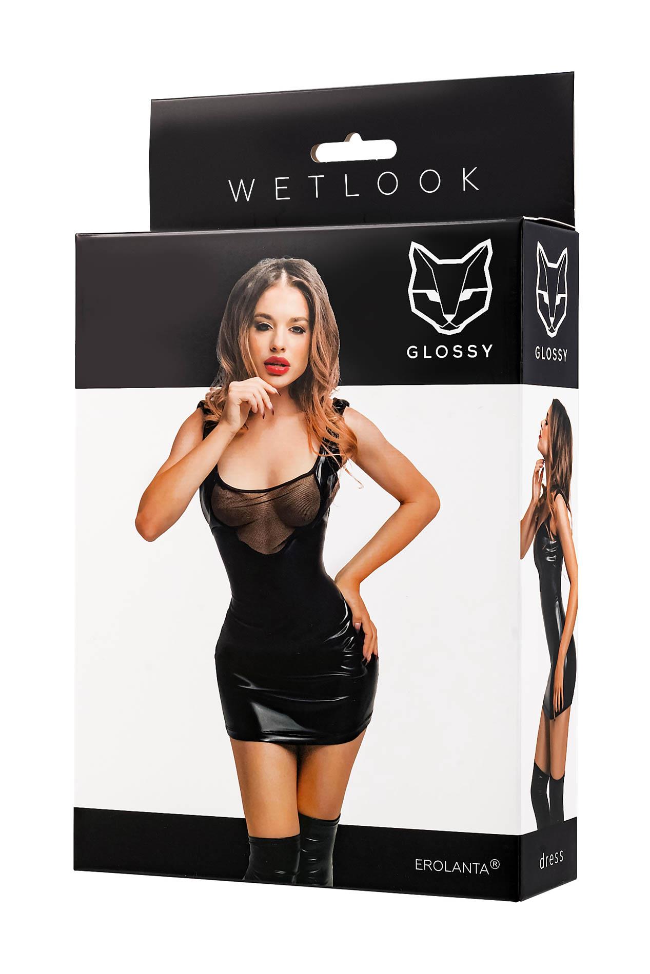 Sukienka wetlook Rimma – czarna, siateczkowe wstawki, M — zdjęcie 4