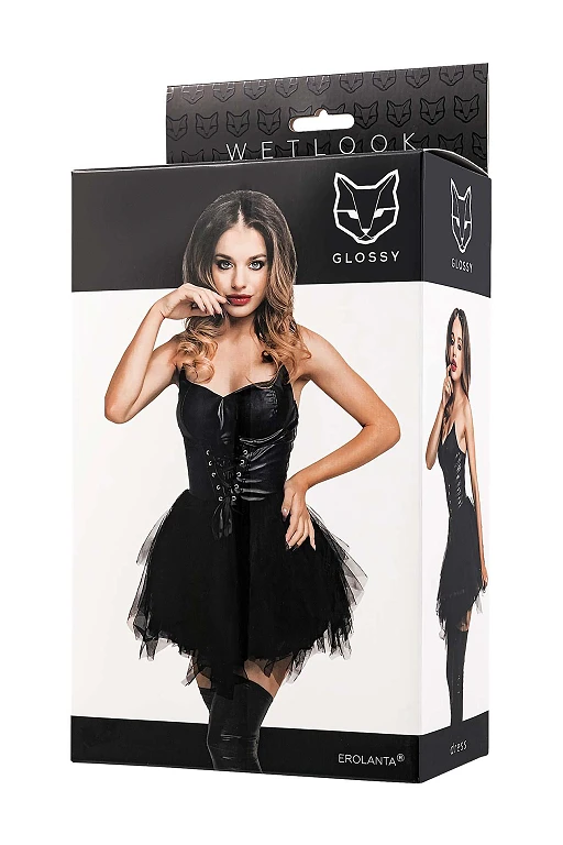 Sukienka wetlook Elisia – czarna, S — zdjęcie 4
