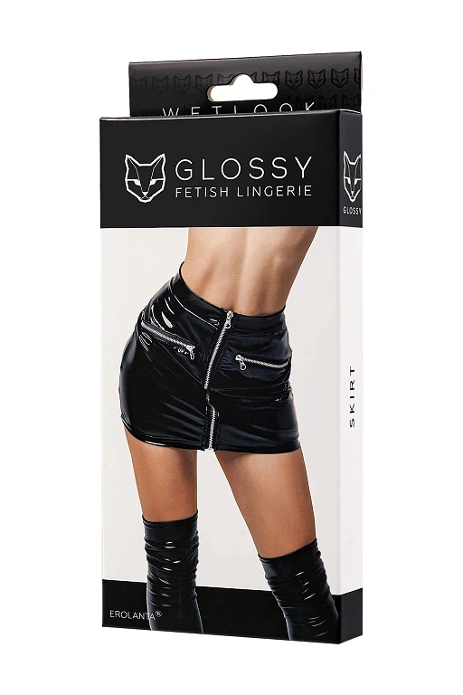 Spódnica Billie – wetlook, czarna, L — zdjęcie 4