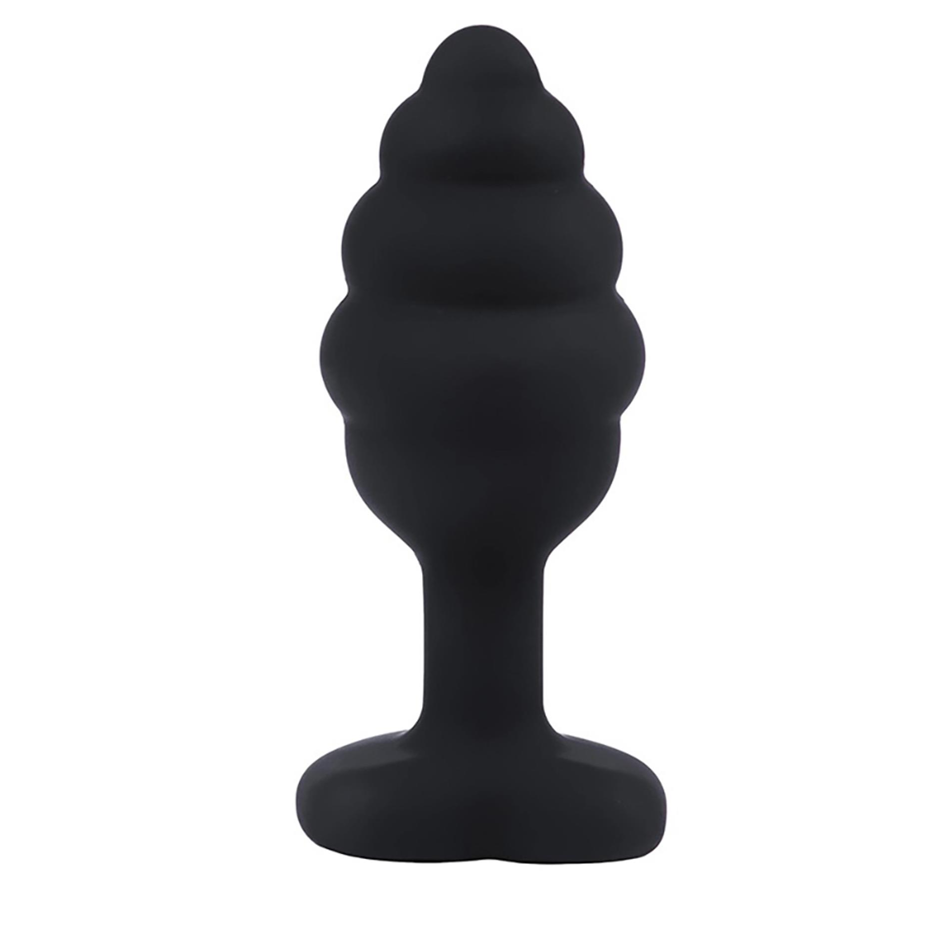 Korek analny Black ribbed small – silikon, żebrowany, kryształ — zdjęcie 2