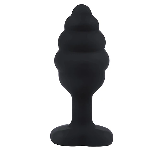 Korek analny Black ribbed small – silikon, żebrowany, kryształ — zdjęcie 2