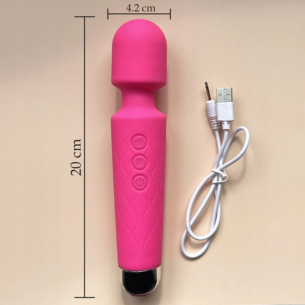Wibrator Magic Wand Damski Mikrofon Masażer Łechtaczki 20 Trybów USB Mocny – Różowy