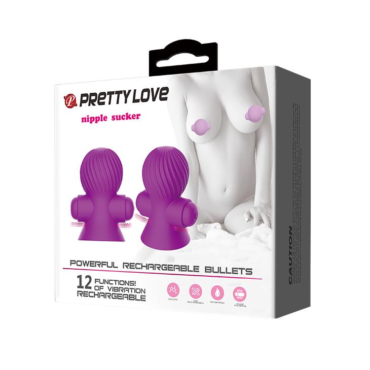 Wibrujące przyssawki na sutki Pretty Love – 12 trybów, purpurowe — zdjęcie 5
