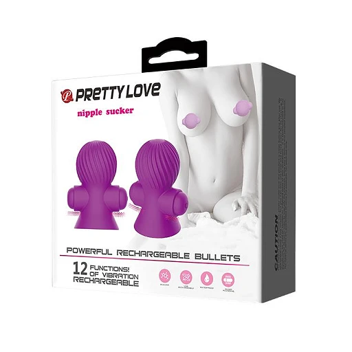 Wibrujące przyssawki na sutki Pretty Love – 12 trybów, purpurowe — zdjęcie 5
