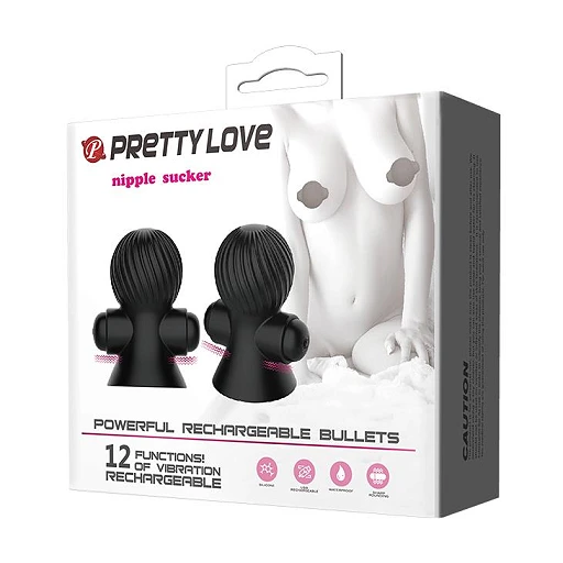 Wibrujące przyssawki na sutki Pretty Love – 12 trybów, czarne — zdjęcie 8