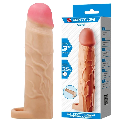 Nakładka na penisa Pretty Love Gerd – 7,6 cm dłużej, pętla na jądra — zdjęcie 6