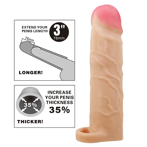 Nakładka na penisa Pretty Love Gerd – 7,6 cm dłużej, pętla na jądra — zdjęcie 5