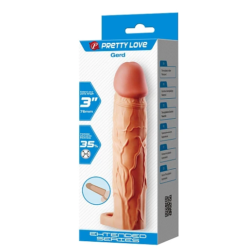 Nakładka na penisa Pretty Love Gerd – 7,6 cm dłużej, pętla na jądra — zdjęcie 10