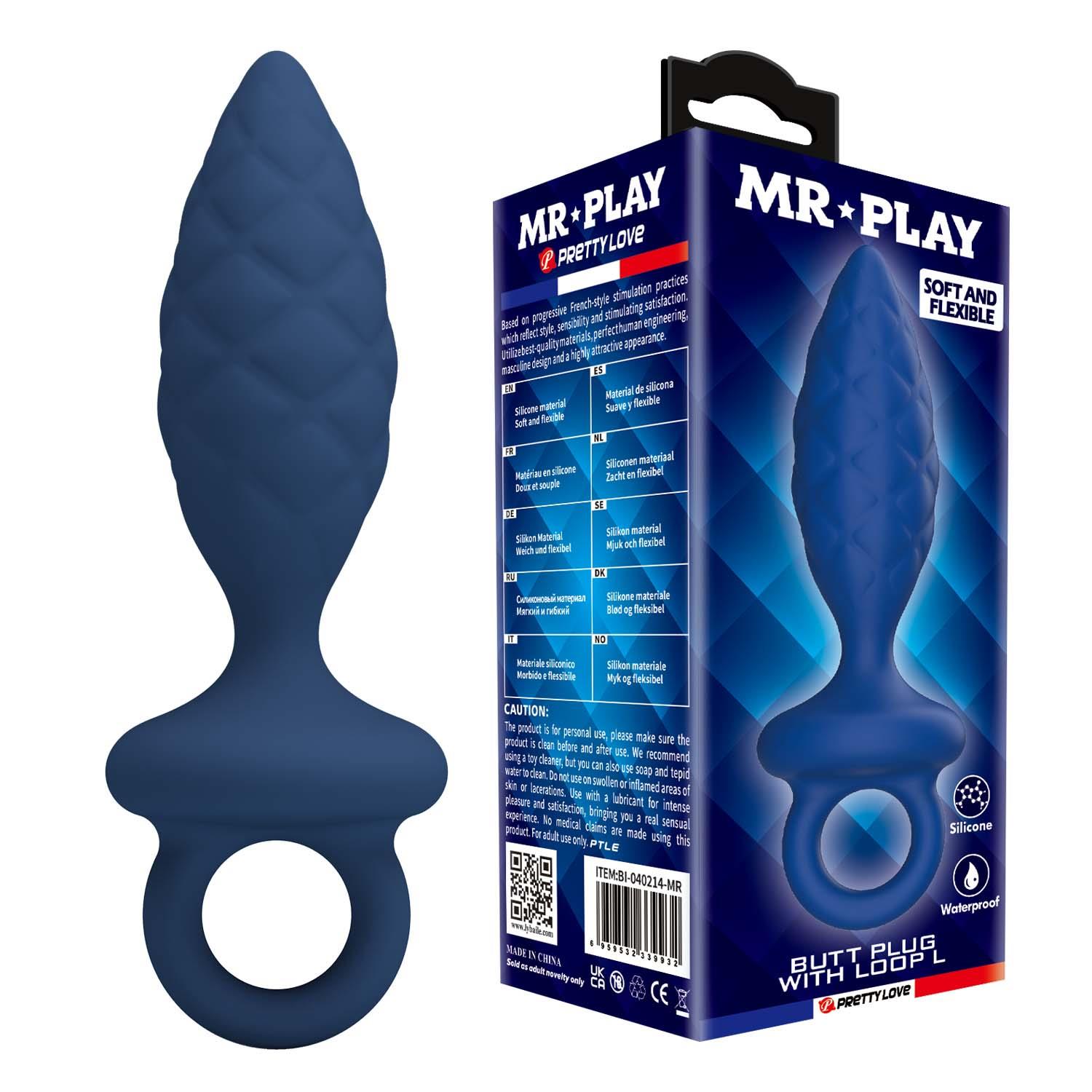Korek analny z pętlą L – granatowy silikon, 15,7 cm — zdjęcie 4