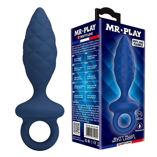 Korek analny z pętlą L – granatowy silikon, 15,7 cm — zdjęcie 4