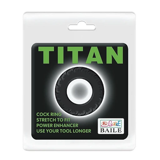 Pierścień erekcyjny Titan – czarny silikon, wzór bieżnika — zdjęcie 5