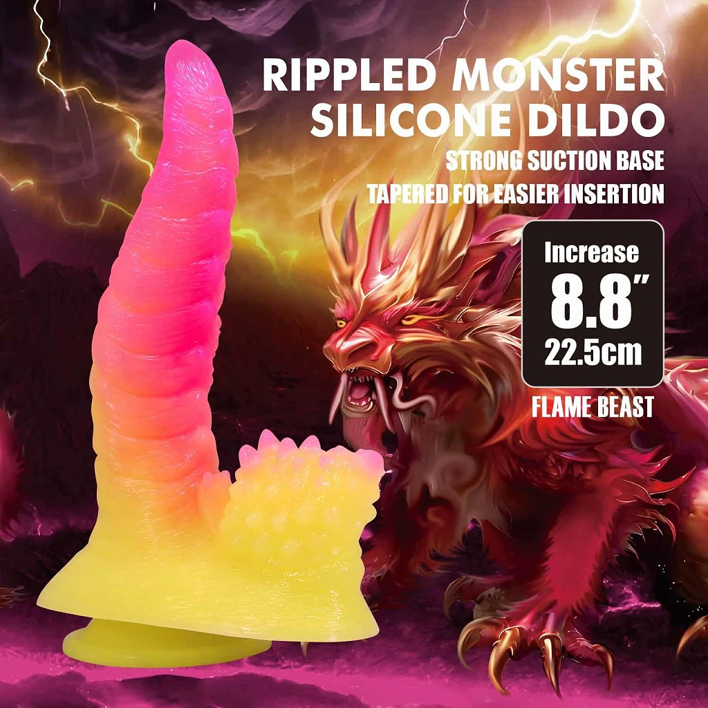 Dildo Flamebeast Rippled Monster – 22,5 cm, silikon, przyssawka — zdjęcie 2