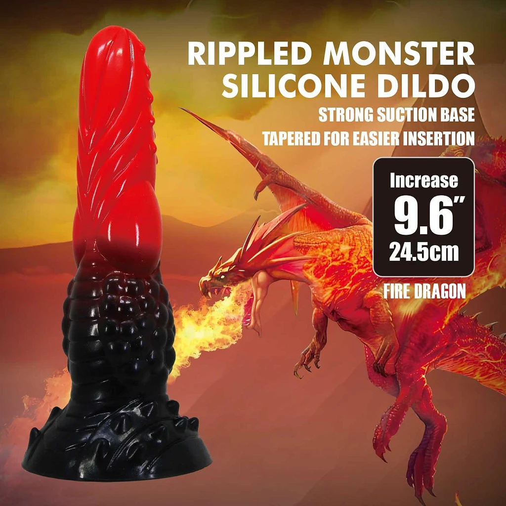Dildo Fire Dragon – 24,5 cm, pofalowane, silikon — zdjęcie 2