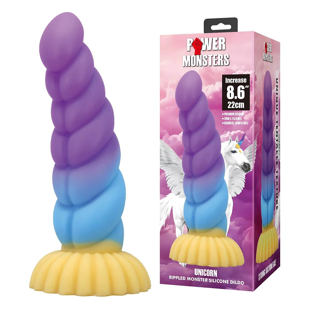Dildo Unicorn Rippled Monster – 22 cm, silikon, przyssawka