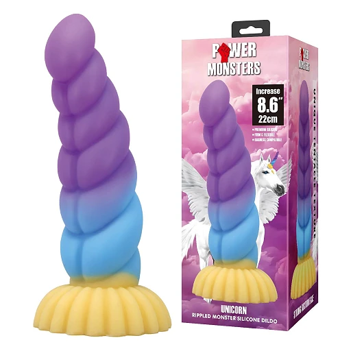 Dildo Unicorn Rippled Monster – 22 cm, silikon, przyssawka