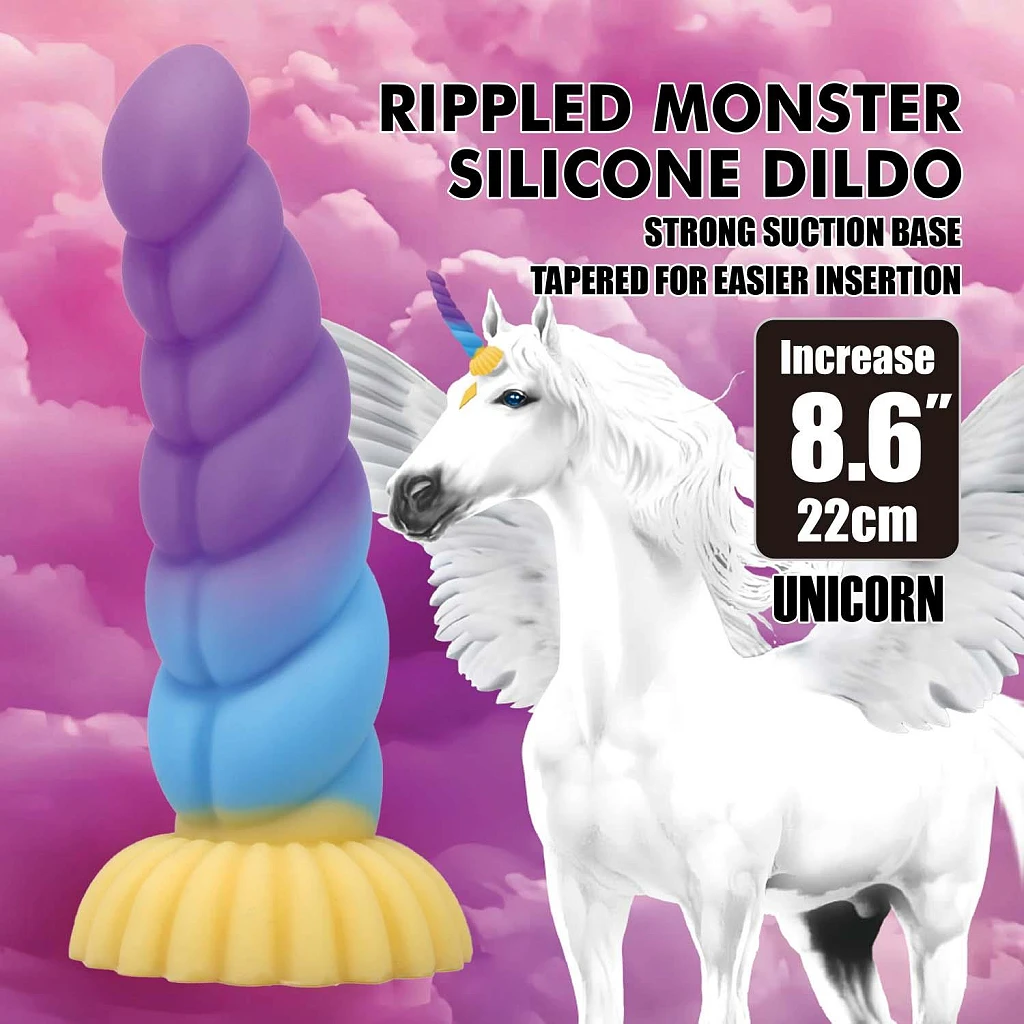 Dildo Unicorn Rippled Monster – 22 cm, silikon, przyssawka — zdjęcie 2
