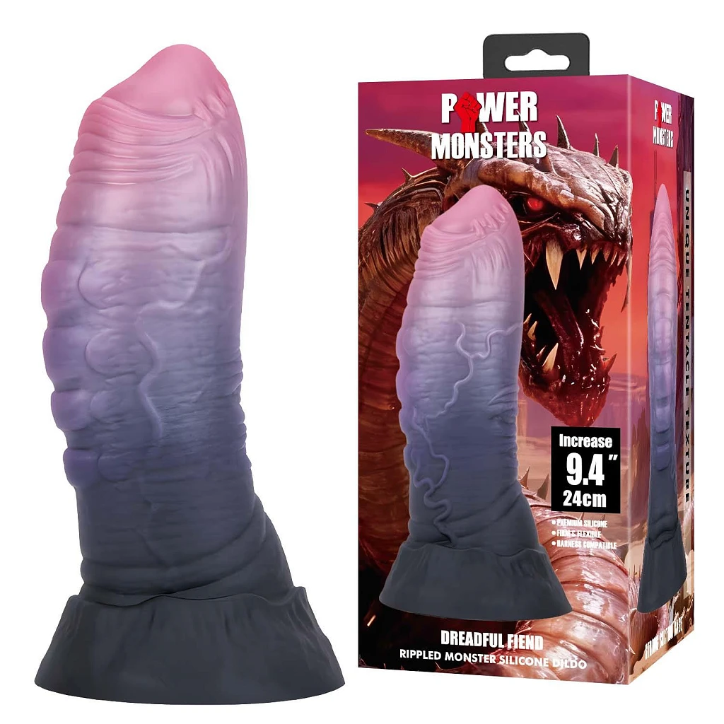 Dildo Dreadful Fiend – silikonowe, 24 cm, pofałdowana faktura