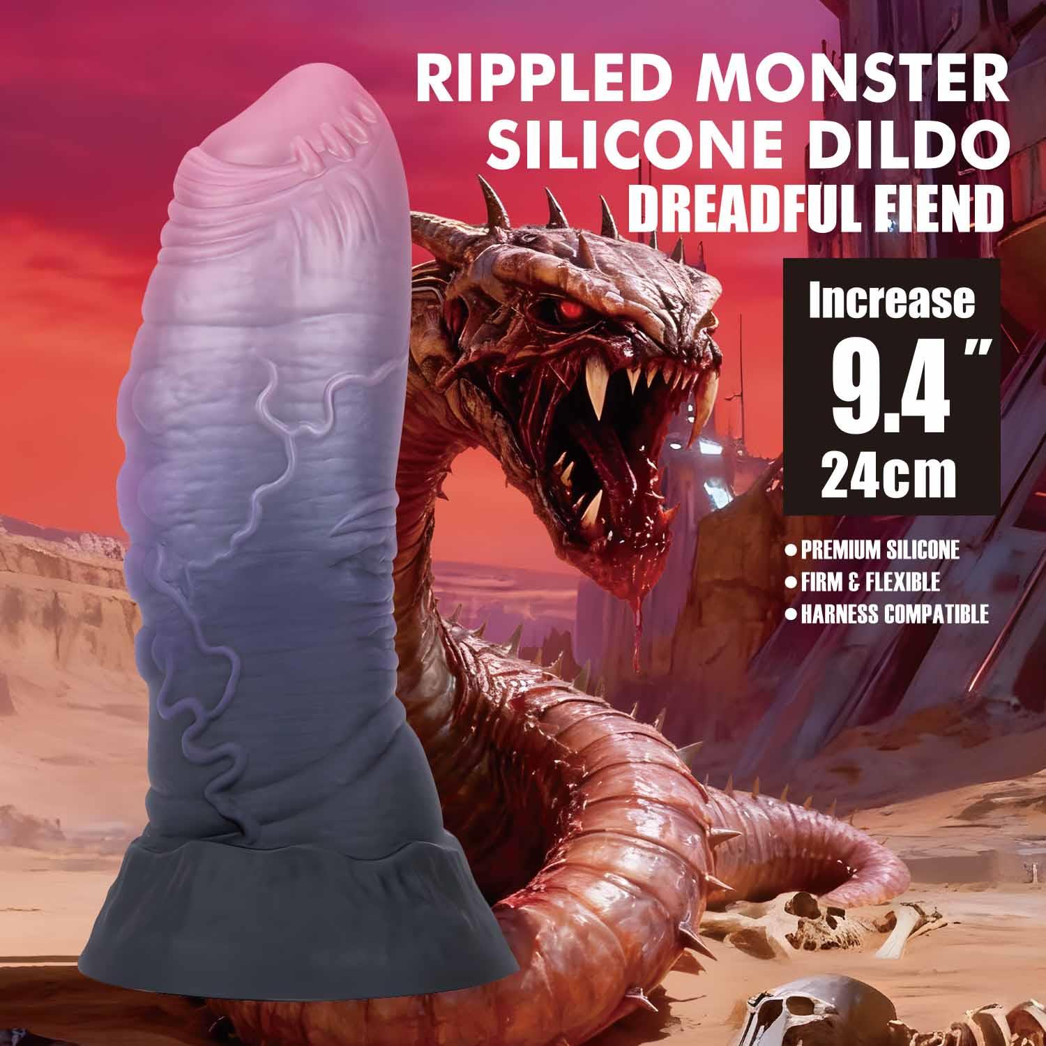 Dildo Dreadful Fiend – silikonowe, 24 cm, pofałdowana faktura — zdjęcie 2