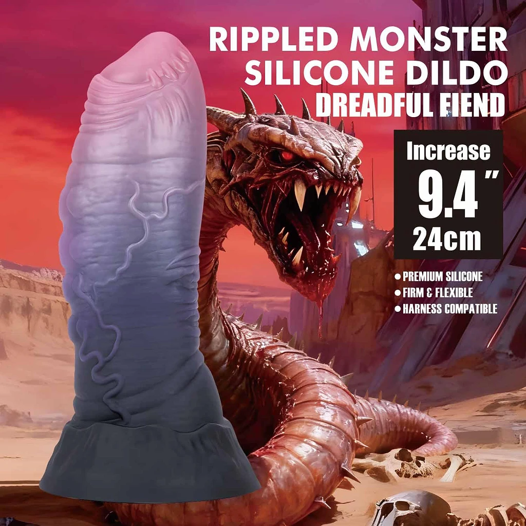 Dildo Dreadful Fiend – silikonowe, 24 cm, pofałdowana faktura — zdjęcie 2